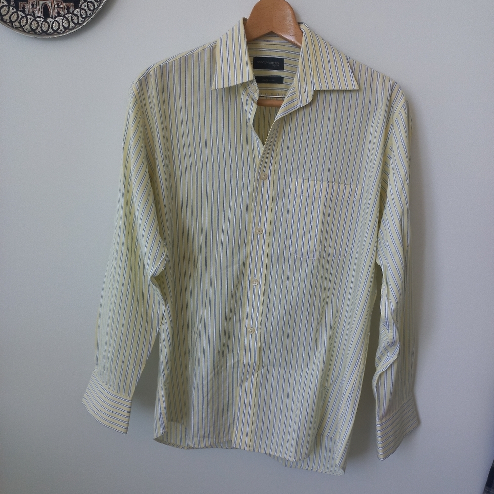 Woolworths Men's Yellow/blue Striped Shirt Size 15.5/39